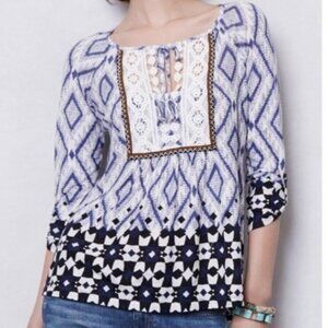 Vanessa Virginia Batik Crochet Fringe Boho Top, Sm